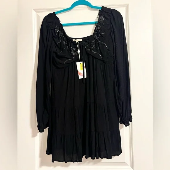 chelsea and violet sequin dress CV Chelsea Violet Ruched Long Sleeve Sequin Dress, Womens, Juniors, XS, Black